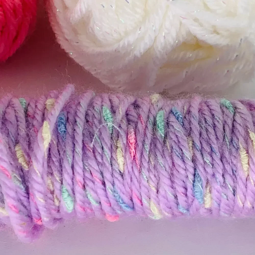 Acrylic Yarn Lot 4 Four Ply Multicolor Pink Lavender Blue White Sparkle Crafts
